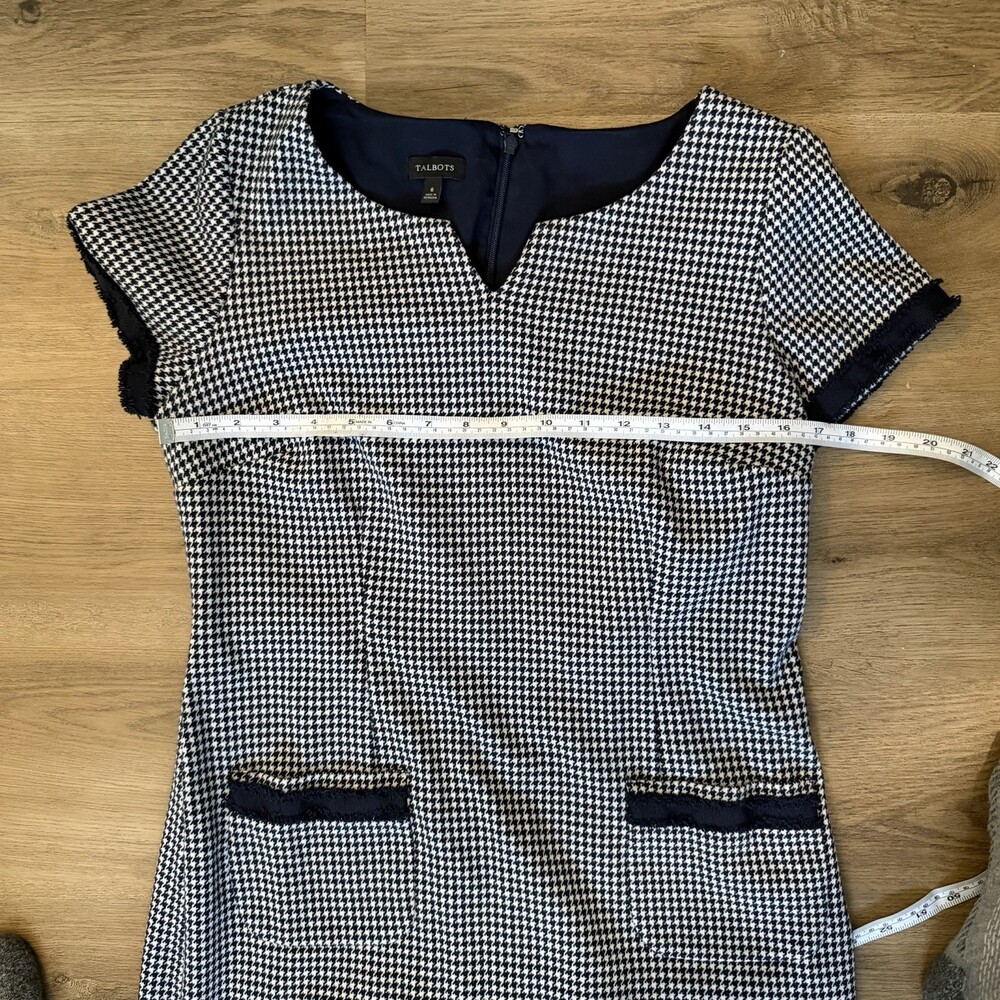 Talbots Houndstooth Sheath Dress Size 6 Navy Trim Pockets - Picture 12 of 13